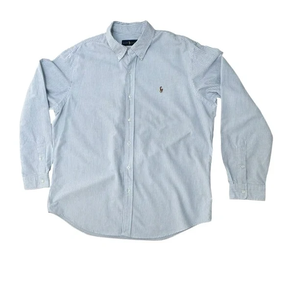 POLO RALPH LAUREN CLASSIC FIT BLUE/WHITE STRIPED COTTON OXFORD BUTTON DOWN SHIRT